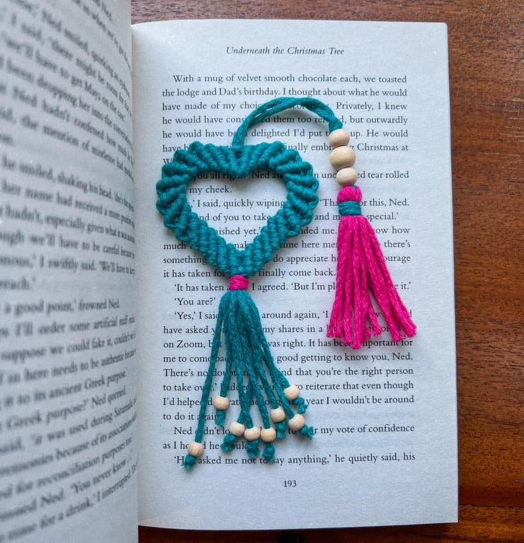 Bookmark Macrame Heart, Boho Inspired - Emerald & Pink FREE UK P&P