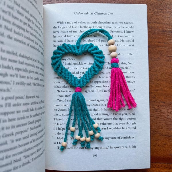 Bookmark Macrame Heart, Boho Inspired - Emerald & Pink FREE UK P&P