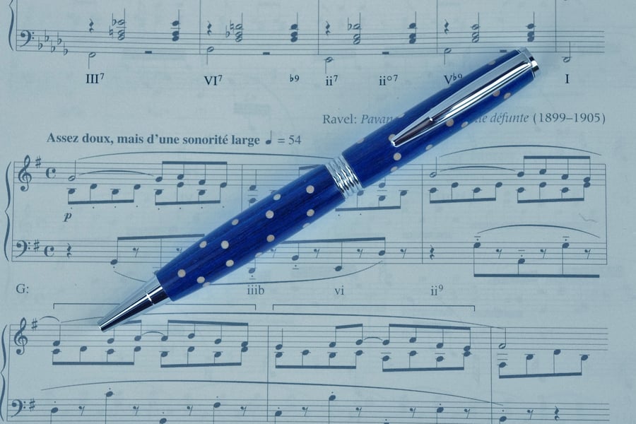 Hand Turned Wooden Pen. Blue Dyed Wood.