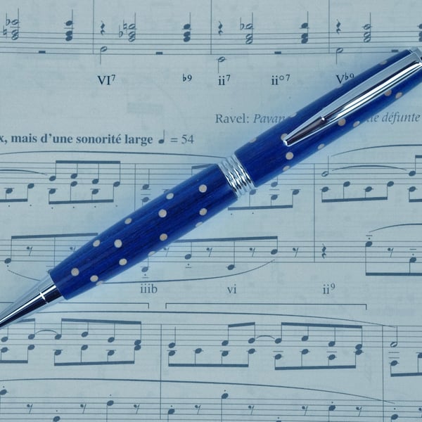 Hand Turned Wooden Pen. Blue Dyed Wood.