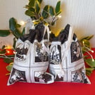 Pair Of Christmas Fabric in Black and Gold, Lined, Drawstring Gift Bags