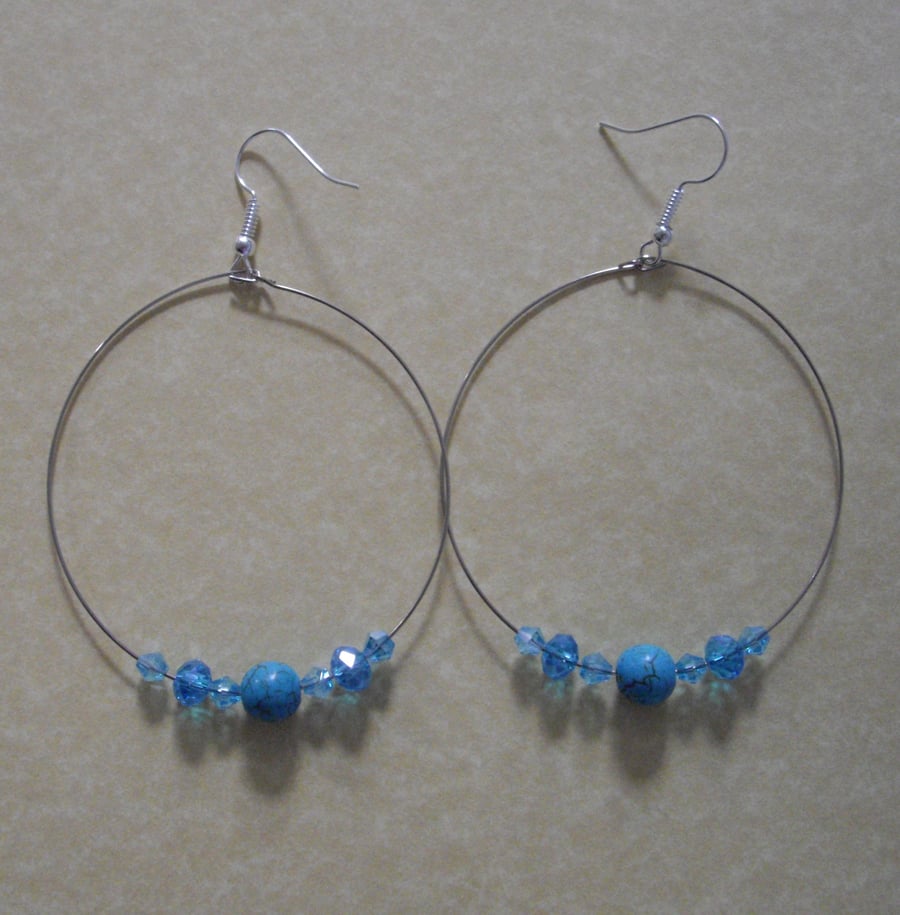 Large Hoop Howite Gemstone Earrings - UK Free Post