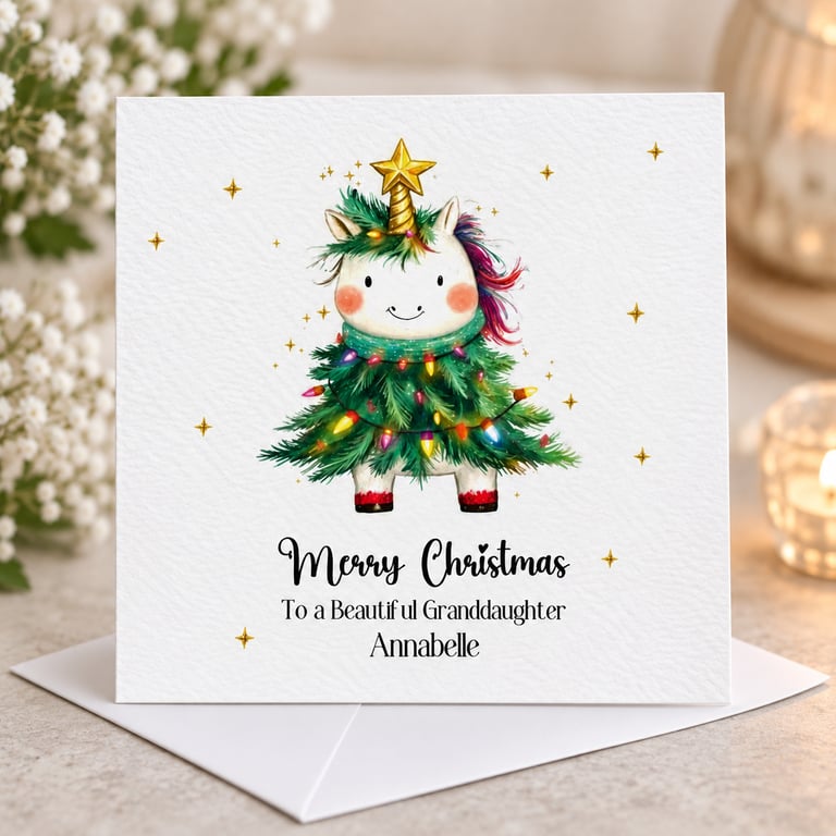 Unicorn Christmas Card Merry Christmas Daughter Granddaughter Niece Handmade and