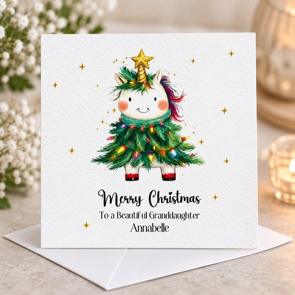 Unicorn Christmas Card Merry Christmas Daughter Granddaughter Niece Handmade and