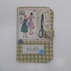 Sewing needle case green check print sewing pattern appliqué 