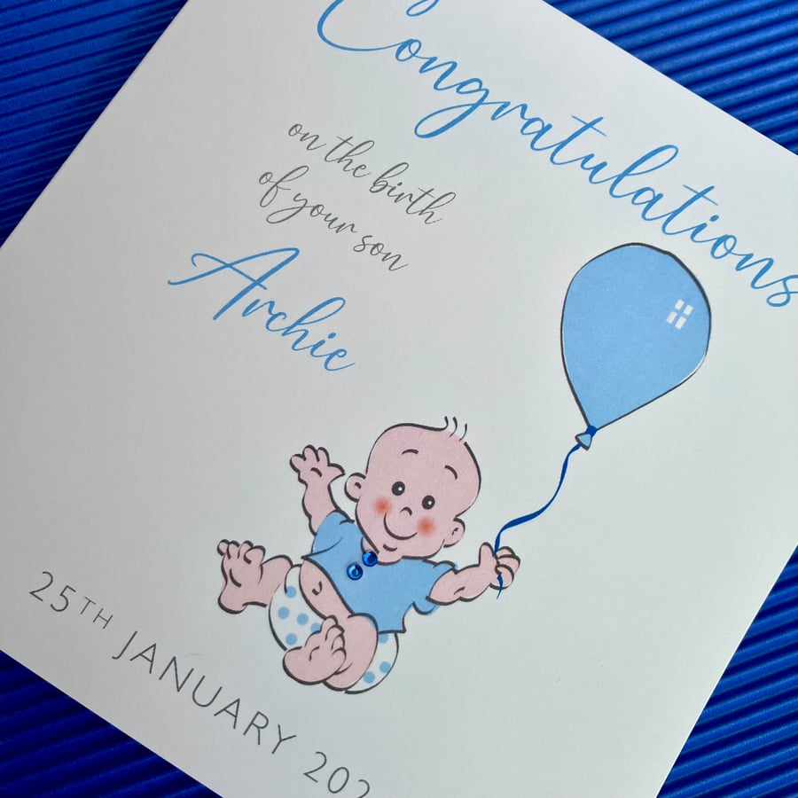 New Baby Congratulations Baby Balloon Birth Congratulations Card personalised