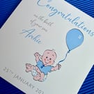 New Baby Congratulations Baby Balloon Birth Congratulations Card personalised
