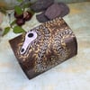 Pyrography dragon skeleton box. Unusual fossil design chest.