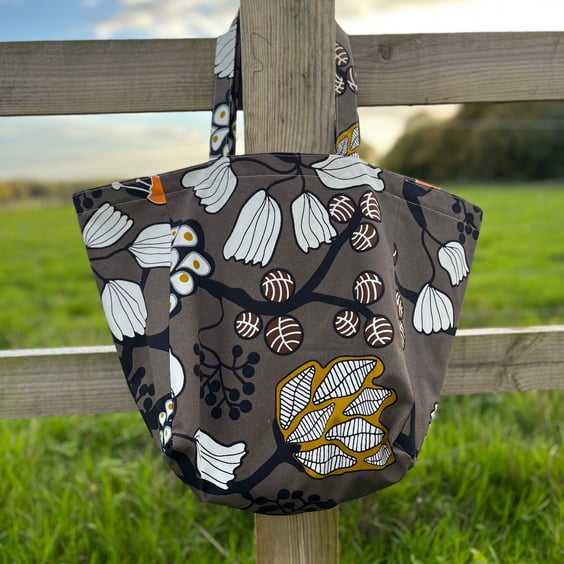 Abstract floral cotton beach bag tote bag