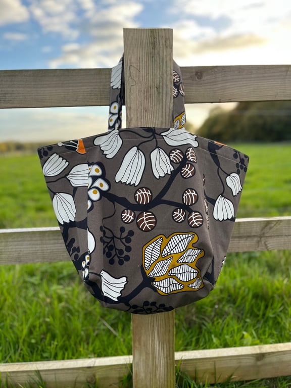 Abstract floral cotton beach bag tote bag