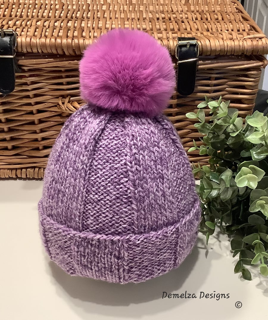 Wide Ribbed Large Pom Pom Beanie Hat 2-3 Years size