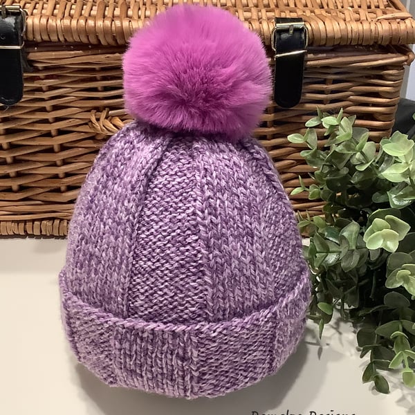 Wide Ribbed Large Pom Pom Beanie Hat 2-3 Years size