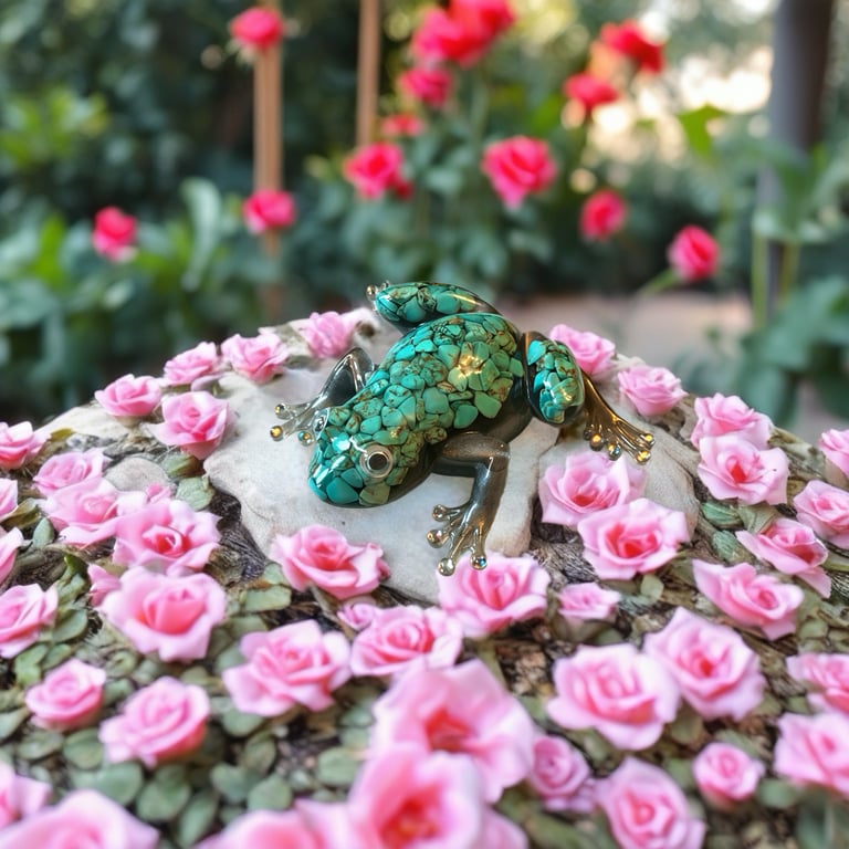 Handmade Resin Frog Sculpture with Turquoise Stone Inlay – Unique Frog Ornament 
