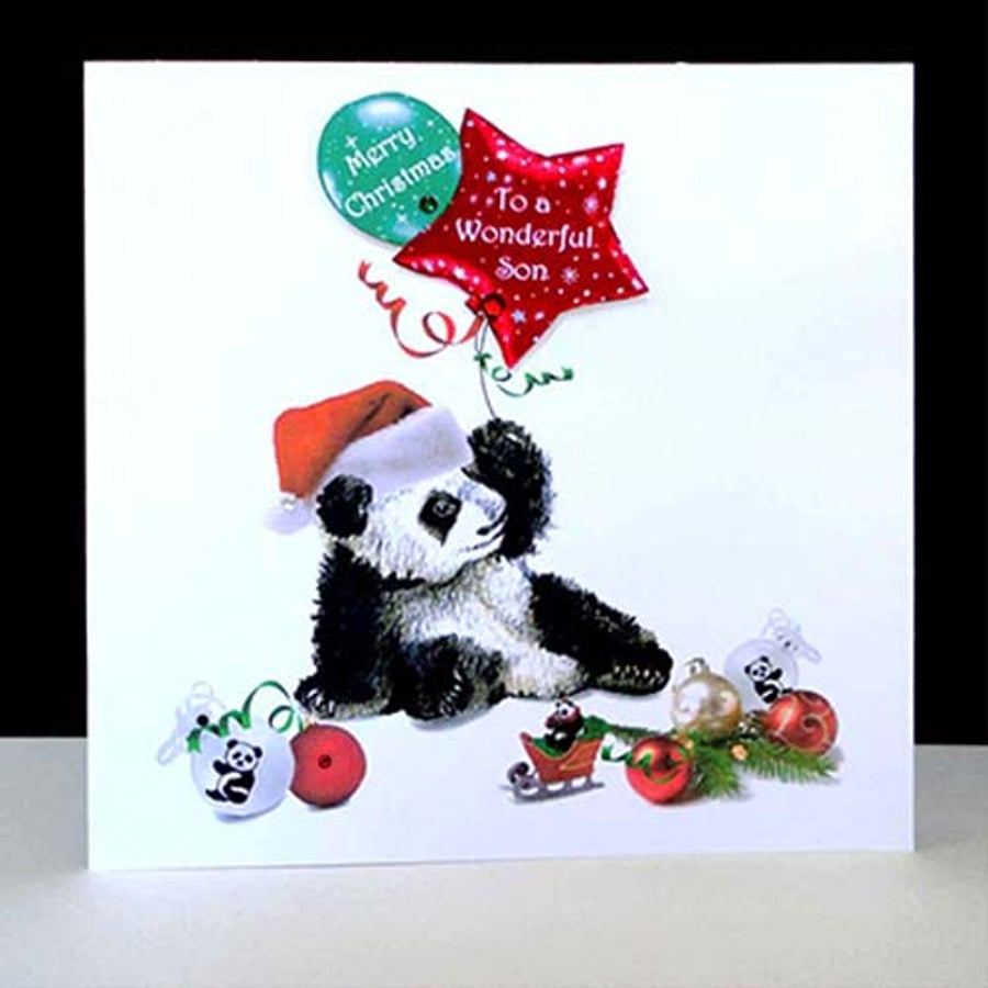 Panda Merry Christmas - To A Wonderful Son Handmade Card