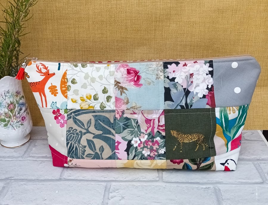 Large patchwork zipper pouch