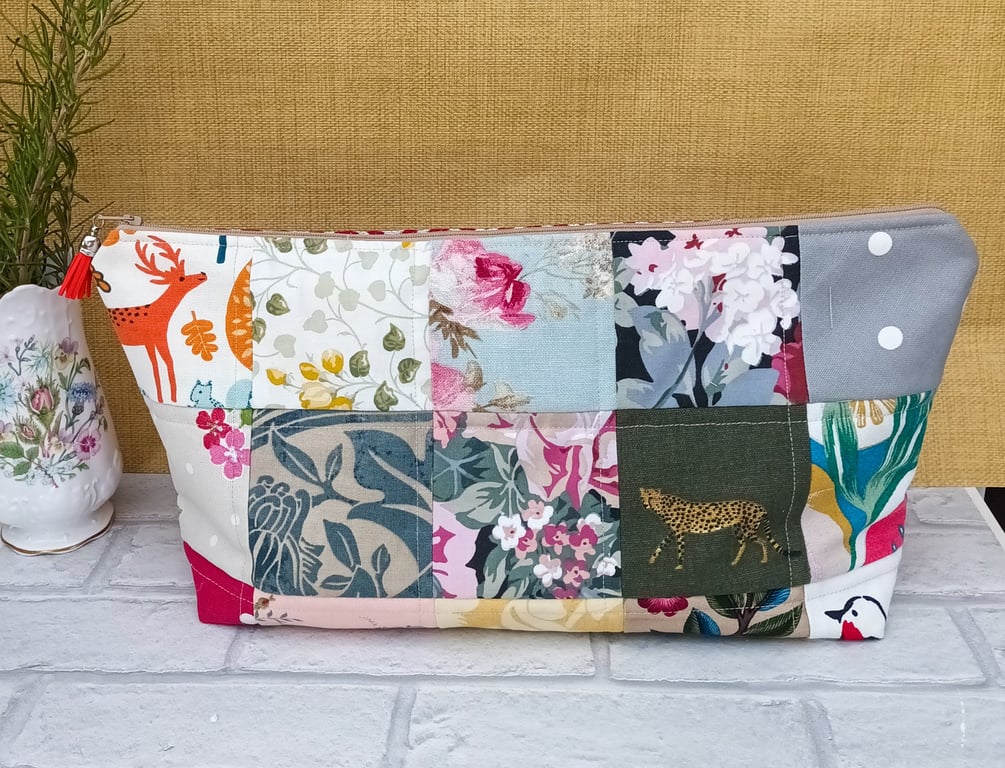 Large patchwork zipper pouch