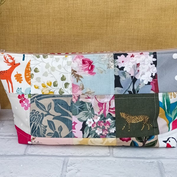 Large patchwork zipper pouch