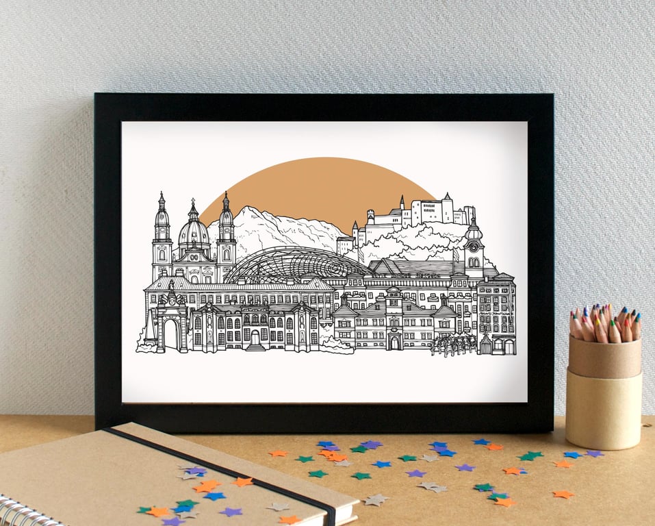 Salzburg Skyline Art Travel Print