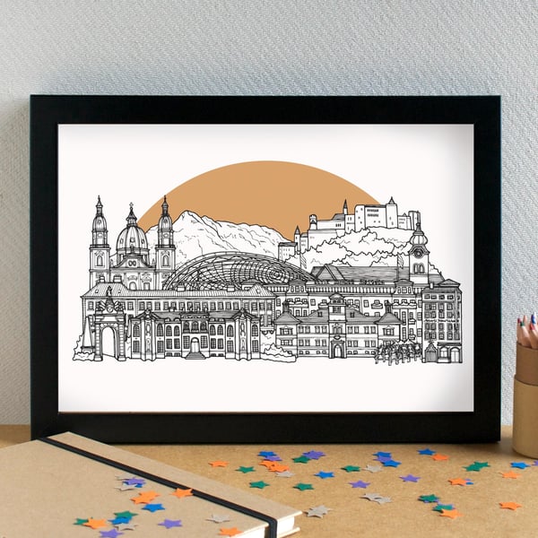 Salzburg Skyline Art Travel Print