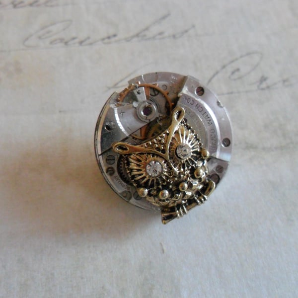  Steampunk Mechanical Owl Brooch 