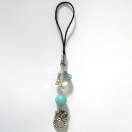 Heart and Owl Gemstone Phone or Bag Charm - UK Free Post