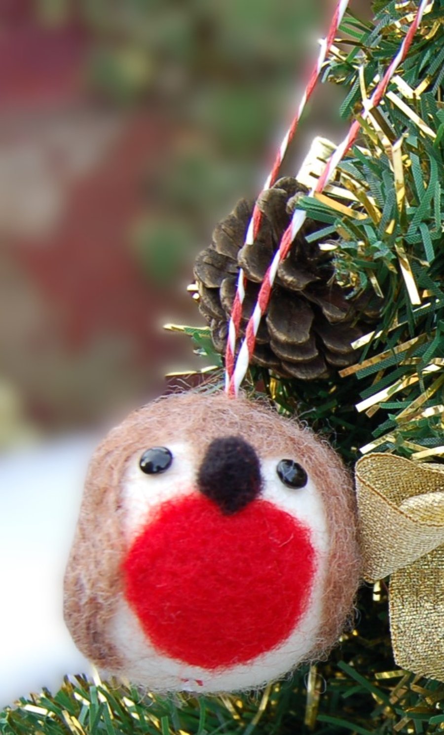 Needle Felt Robin for hanging on your tree - textile art 