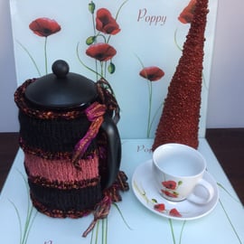 Luxury Hand Knitted Sparkly Blackberry Cafetiere French Press Coffee Cosy