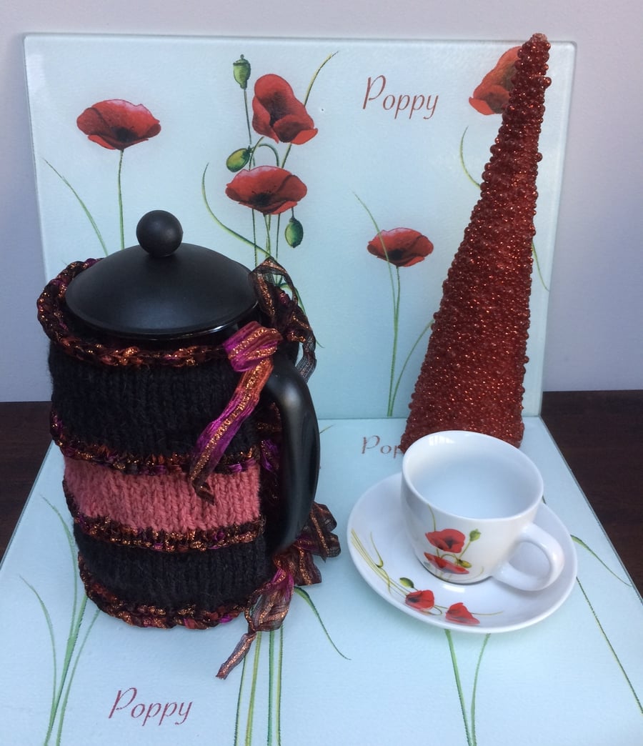 Luxury Hand Knitted Sparkly Blackberry Cafetiere French Press Coffee Cosy