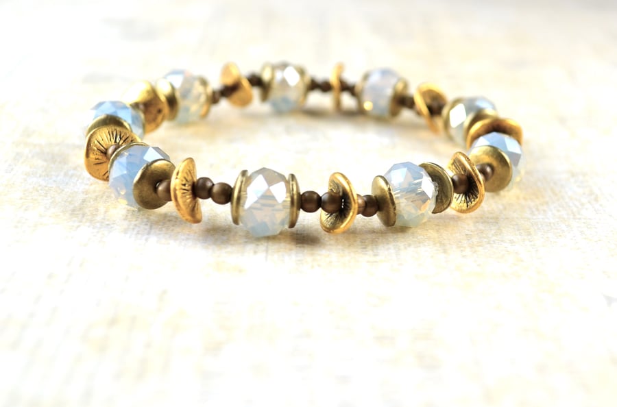 Opal Crystal Bracelet, Crystal & Gold Bracelet, Vintage Style, Bridesmaid Gift