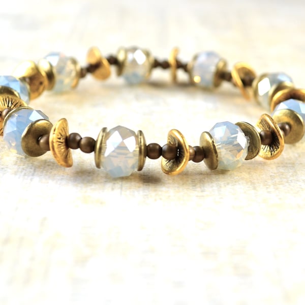 Opal Crystal Bracelet, Crystal & Gold Bracelet, Vintage Style, Bridesmaid Gift