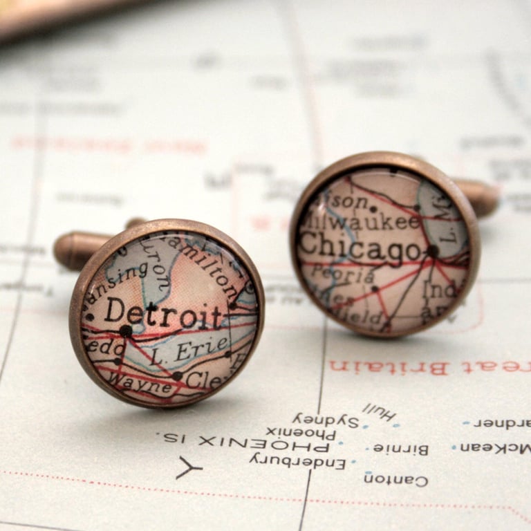 Personalised Map Cufflinks Gift for Long Distance Boyfriend or Husband