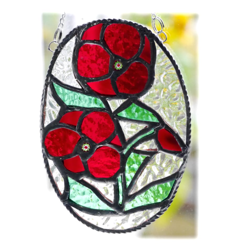 Poppies Stained Glass Suncatcher  Handmade Poppy Flower 006