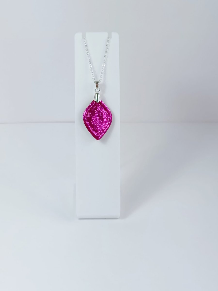 Cerise pink sparkle fancy diamond shaped pendant           