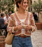 Marigold Rose Crochet Cardigan – Boho Cotton Granny Square Shrug – 70s Festival 