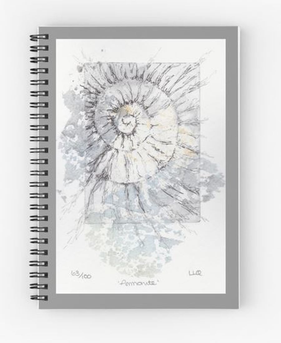 A5 (6x8) spiral bound notebook with an ammonite fossil spiral cover reproduction