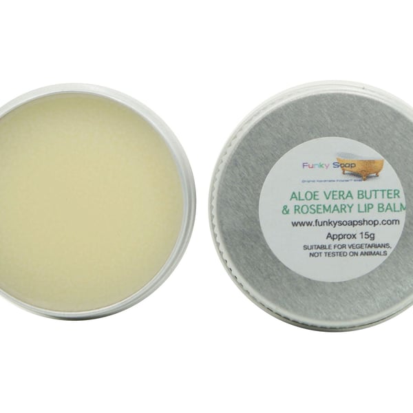 1 tin of 15g Aloe Vera Butter & Rosemary Lip Balm Handmade and natural