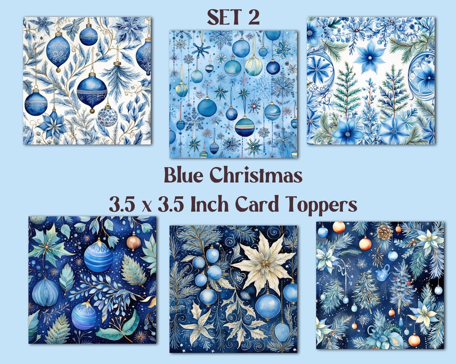 Blue Christmas Square Card Toppers, Card Making, Journals, Tags, Scrapbooking