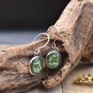 Pressed Flower Resin Earrings, Green, 304 Stainless Steel, Made in Scotland