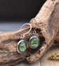 Pressed Flower Resin Earrings, Green, 304 Stainless Steel, Made in Scotland - Image 1