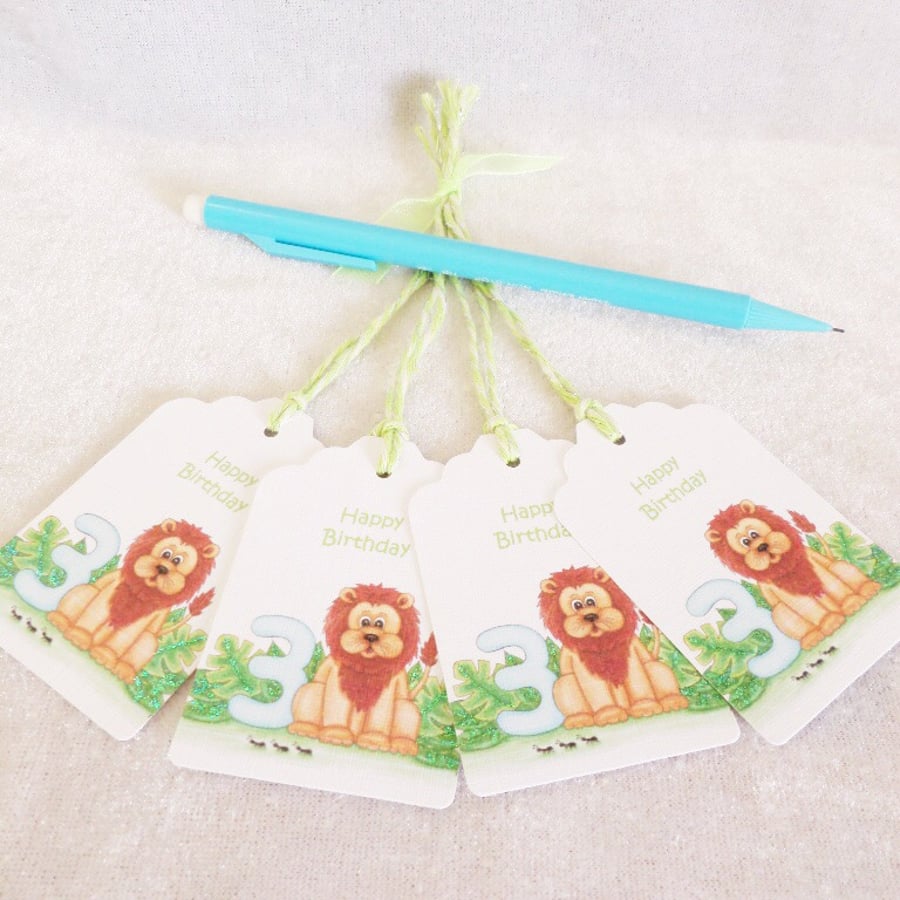 3rd Birthday Lion Gift Tags - set of 4 tags