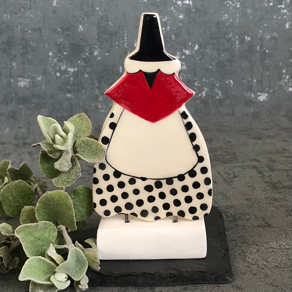 Ceramic Welsh lady - polka dots