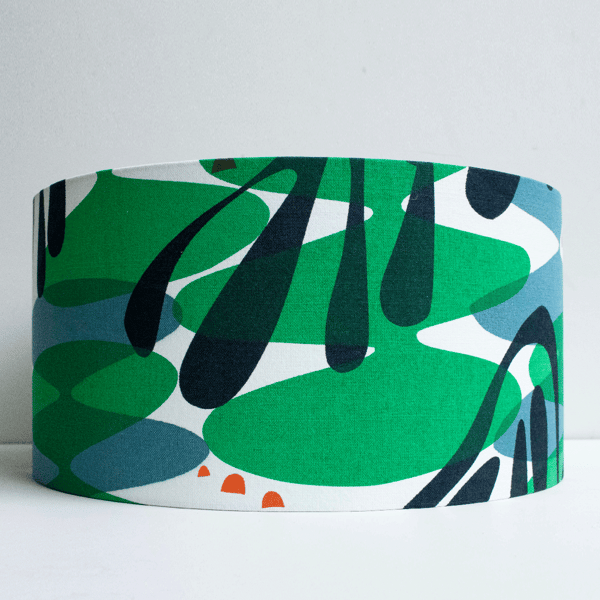 SECONDS SALE - Hand printed 40cm diameter lampshade. Navy, Teal, Orange, Green