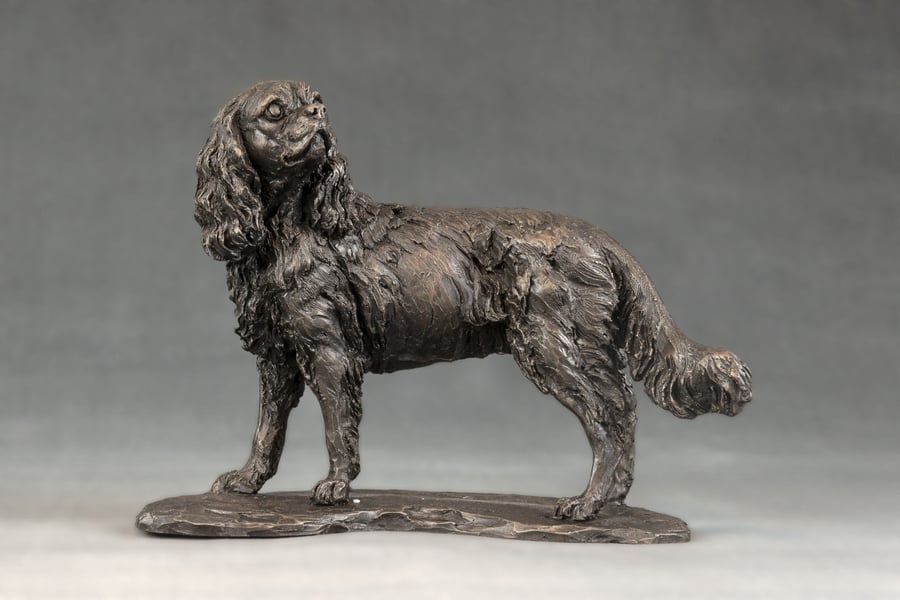 Small Cavalier King Charles Spaniel Dog Statue Bronze Resin Sculpture