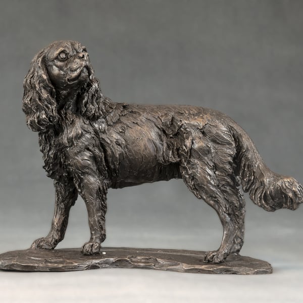 Small Cavalier King Charles Spaniel Dog Statue Bronze Resin Sculpture