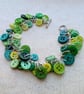 Green button bracelet with silver plated chain and toggle clasp - Image 7