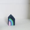 Miniature Wooden House, Rainbow House, Little House Ornament, Housewarming Gift