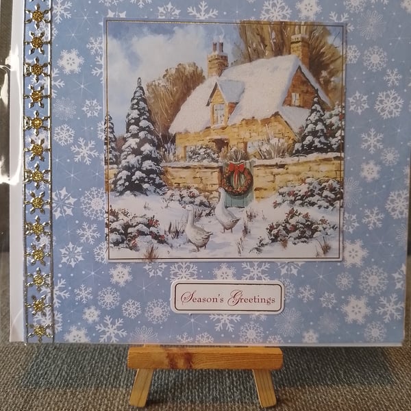 Snowy Cottage Christmas Card handmade