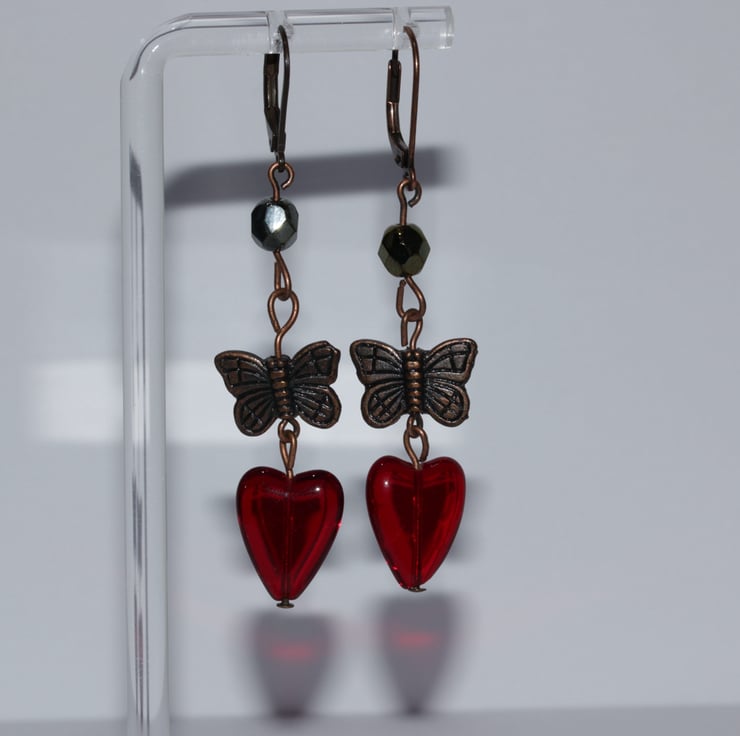 Handmade Copper Butterfly & Ruby Red Glass ... - Folksy