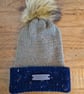 Bobble Hat Army Green and Navy Fleck Handmade Knitted Ladies - Image 2