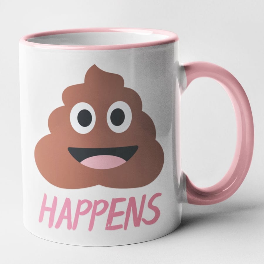 Poo Happens Mug Funny Novelty Poo Emoji Banter Office Present Work Mug Friend 